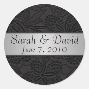 Wedding sticker black with silver ribbon