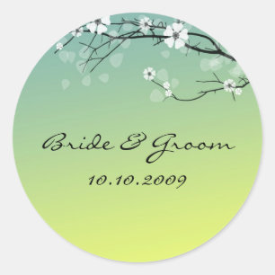 Wedding Sticker blossoms branch teal gold