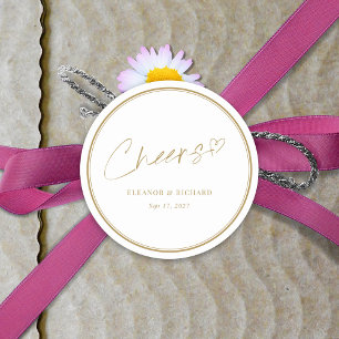 Wedding Sticker - Cheers! White & Gold Lettering