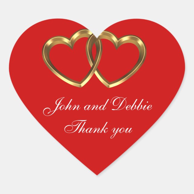 Wedding sticker for Thank you favours 3D hearts (Front)