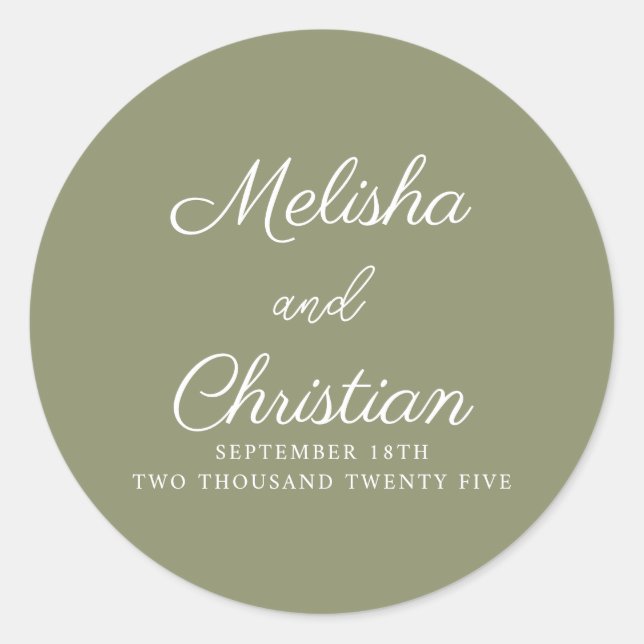 Wedding sticker in a minimalistic modern style. (Front)