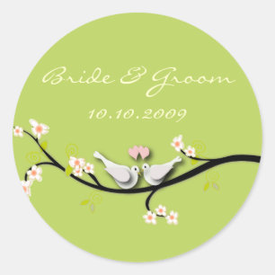 Wedding Sticker love doves + blossoms branch