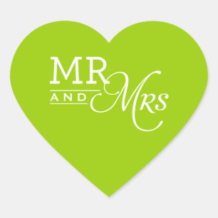 WEDDING STICKER mr & mrs modern typography lime
