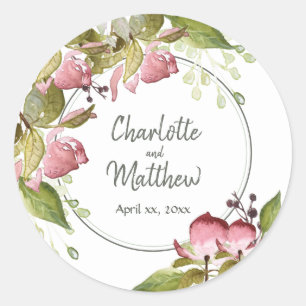 Wedding Sticker Watercolor Roses Soft Pink 