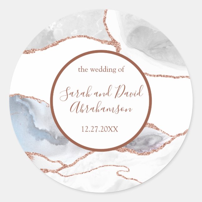Wedding Sticker White Rose Gold Glitter Agate (Front)