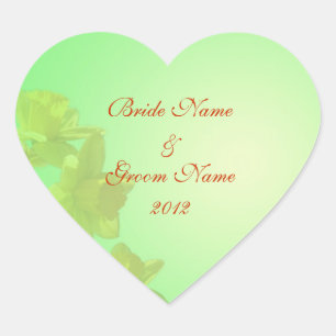 wedding sticker, yellow tulip flowers heart sticker