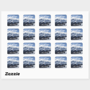 Wedding Stickers. Atmospheric Snowy Mountains Squa Square Sticker