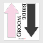 Wedding Stickers Bride & Groom With Arrows<br><div class="desc">This wedding sticker is for the bride and groom. Text of Bride,  Groom in black with Pink and Black arrow for directions.
Customise this item or buy as shown. 4 sticker on this sheet,  2 of each [arrows of 1 pink and 1 black].</div>