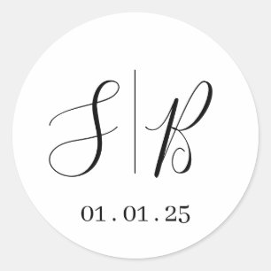 Wedding Stickers Initial Labels   Round White