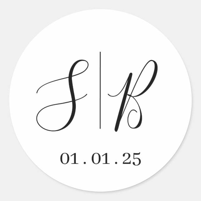 Wedding Stickers Initial Labels | Round White (Front)