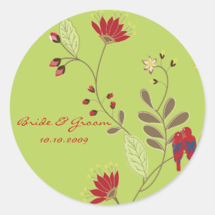 Wedding Stickers, love birds Classic Round Sticker