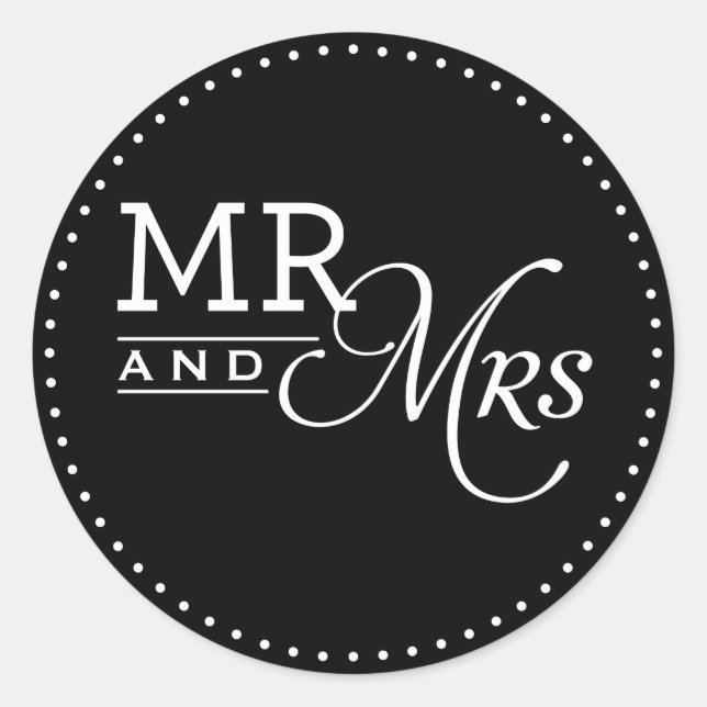 WEDDING STICKERS mr & mrs modern typography black (Front)