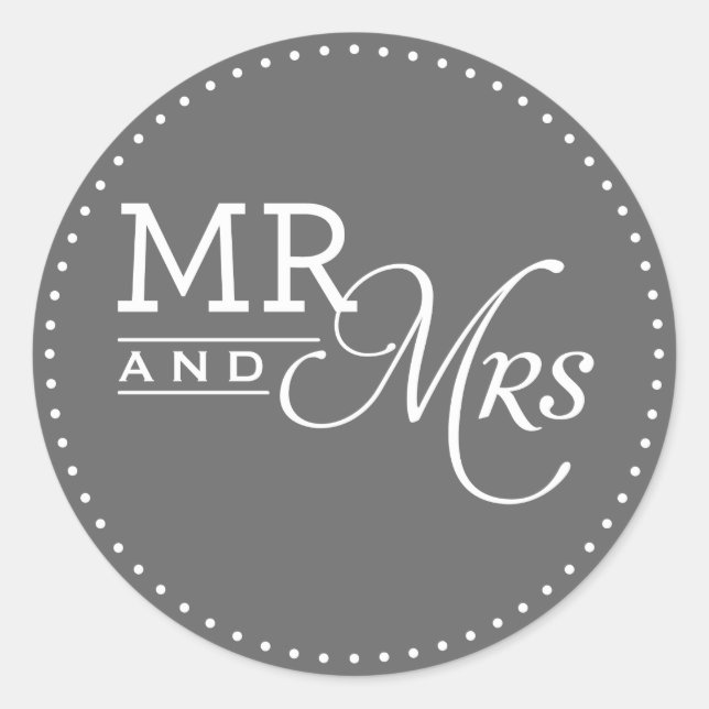 WEDDING STICKERS mr & mrs modern typography grey (Front)