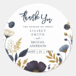 WEDDING STICKERS Navy Yellow Gold Floral Elegant