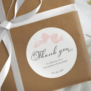 Wedding Stickers Pink Bow Thank You Calligraphy