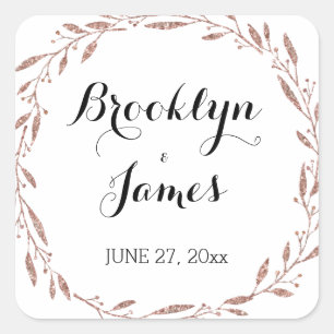 Wedding Stickers Rose Gold Foil Floral Wreath