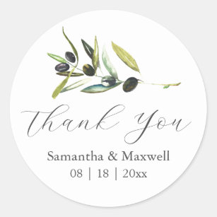 Wedding Stickers Thank You Simple Olive Branch