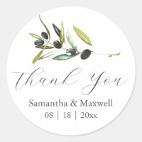Wedding Stickers Thank You Simple Olive Branch