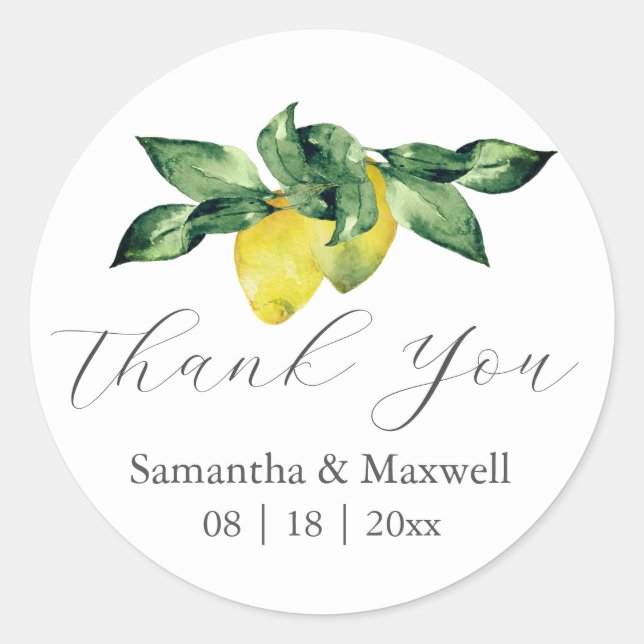 Wedding Stickers Thank You Watercolor Lemons (Front)