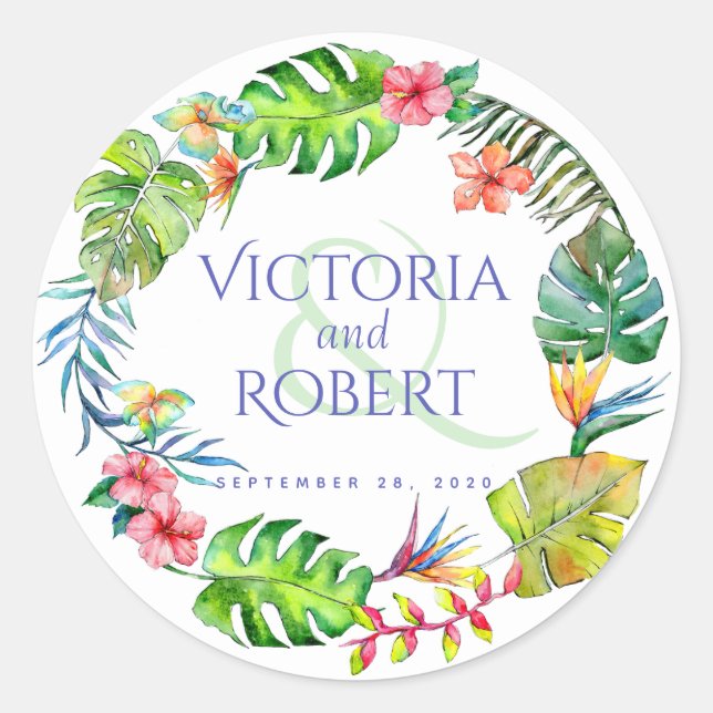 Wedding Stickers | Tropical Watercolor Floral (Front)