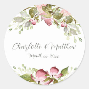 Wedding Stickers Watercolor Pink Roses