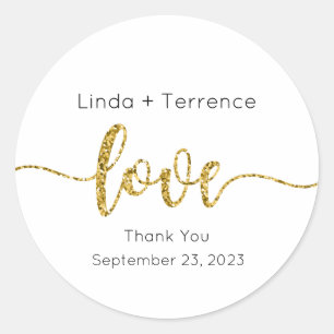 Wedding Stickers, Wedding Labels, Script, Love Classic Round Sticker