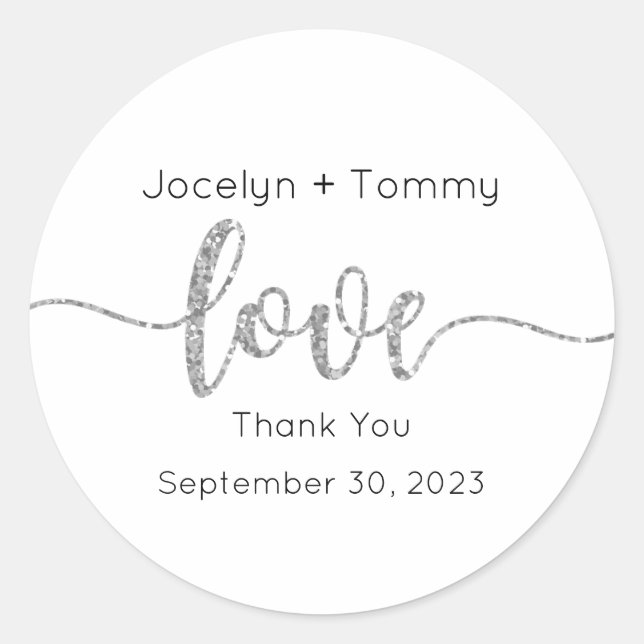 Wedding Stickers, Wedding Labels, Script, Love Classic Round Sticker (Front)