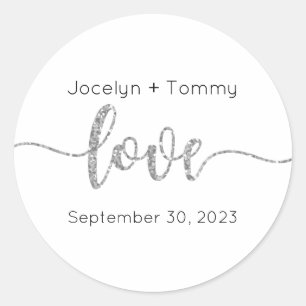 Wedding Stickers, Wedding Labels, Script, Love Classic Round Sticker