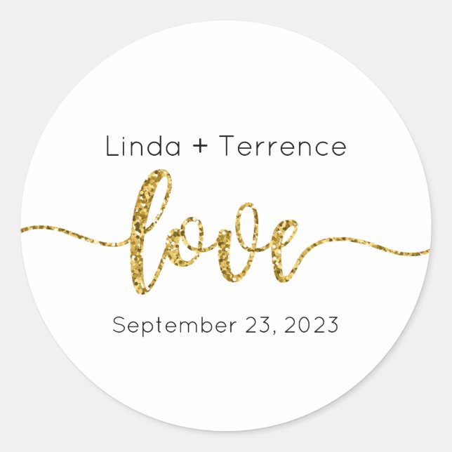 Wedding Stickers, Wedding Labels, Script, Love Classic Round Sticker (Front)