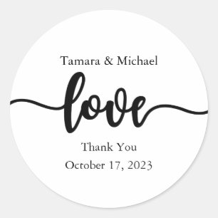 Wedding Stickers, Wedding Labels, Script, Love Classic Round Sticker
