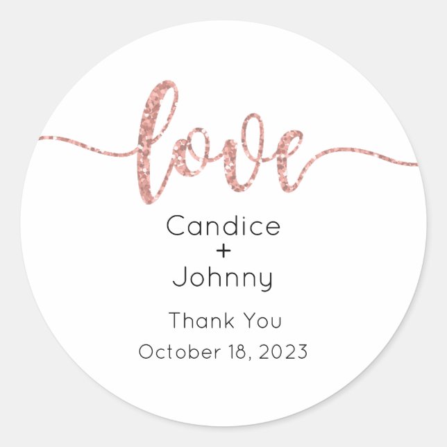 Wedding Stickers, Wedding Labels, Script, Love Classic Round Sticker (Front)