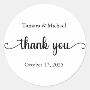Wedding Stickers, Wedding Labels, Thank You Classic Round Sticker
