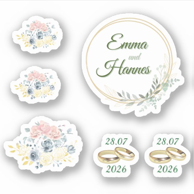 Wedding stickers with floral design (Front)