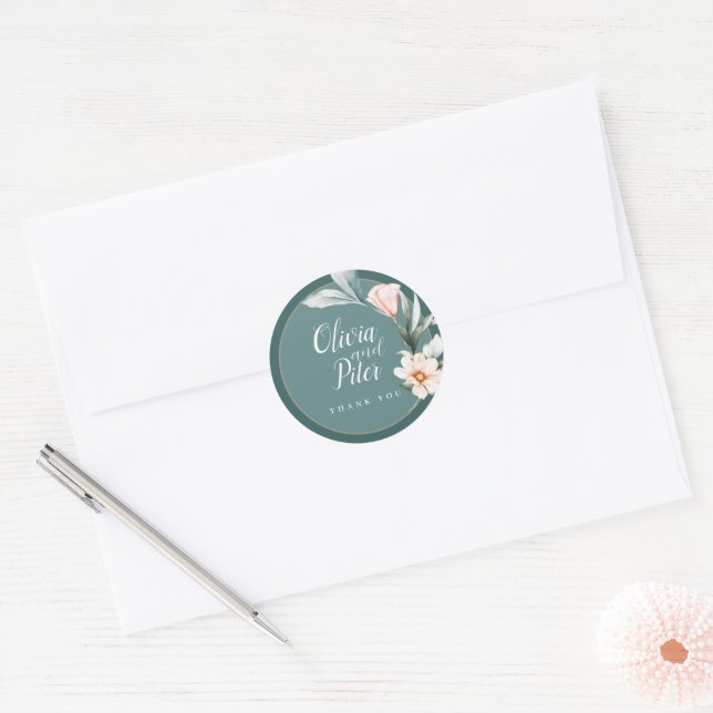 wedding stiker botanical classic round sticker (Envelope)