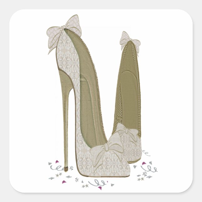 Wedding Stiletto Shoes Art Square Sticker (Front)
