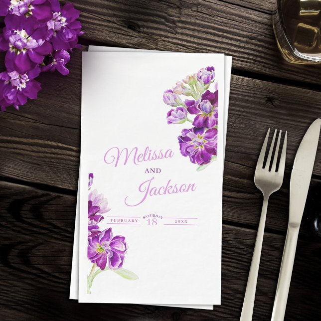 Wedding stock dark purple gillyflowers on white napkin (Creator Uploaded)