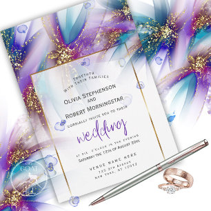 WEDDING    Striking Teal Purple Abstract Flower Invitation