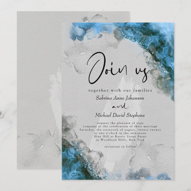 WEDDING | Stunning Blue Water Alcohol Ink Abstract Invitation (Front/Back)