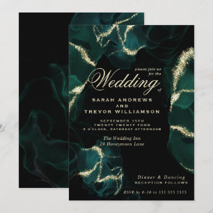 Wedding Stunning Emerald Alcohol Ink Invitation