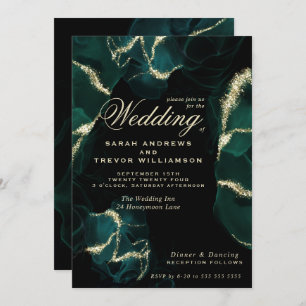 Wedding   Stunning Emerald Alcohol Ink Invitation