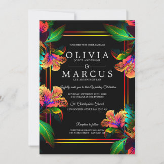 Wedding | Stunning Neon Tropical Hibiscus Invitation
