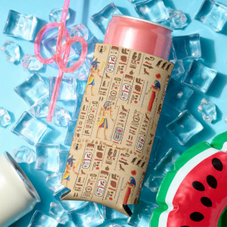 Wedding Style Gold Egyptian Hieroglyphs  Deities  Seltzer Can Cooler