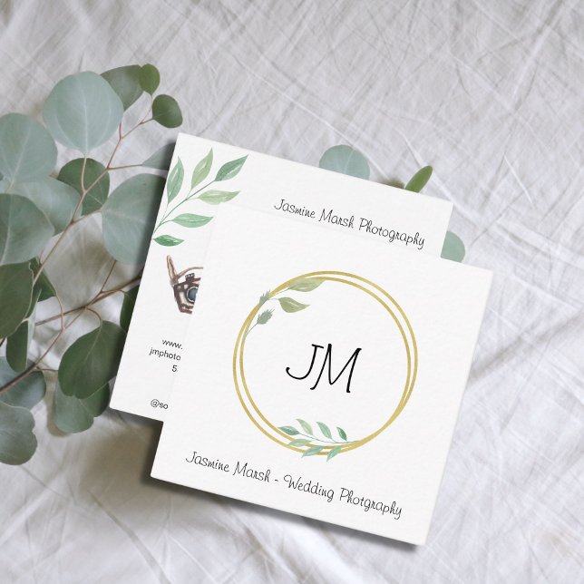 Wedding Style Monogram Gold Frame Photographer QR  Square Business Card (Creator Uploaded)