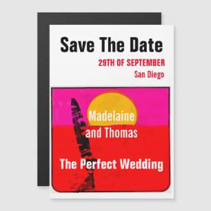 Wedding Summer Beach Retro Poster Save The Date Magnetic Invitation