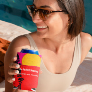 Wedding Summer Beach Retro Poster  Seltzer Can Cooler