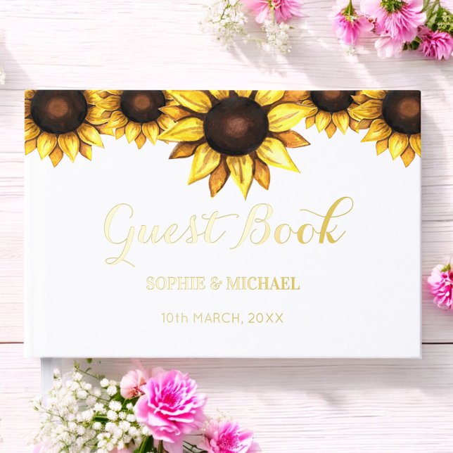 Wedding Sunflower Floral White  Guest Book (Creator Uploaded)