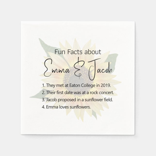 Wedding Sunflower with Fun Facts Napkin (Front)