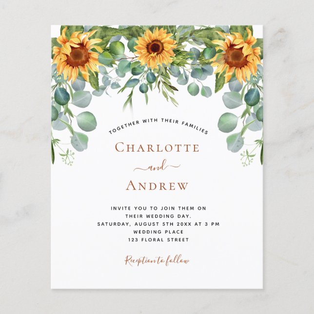 Wedding sunflowers eucalyptus gold budget flyer (Front)