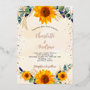 Wedding sunflowers eucalyptus gold rustic 