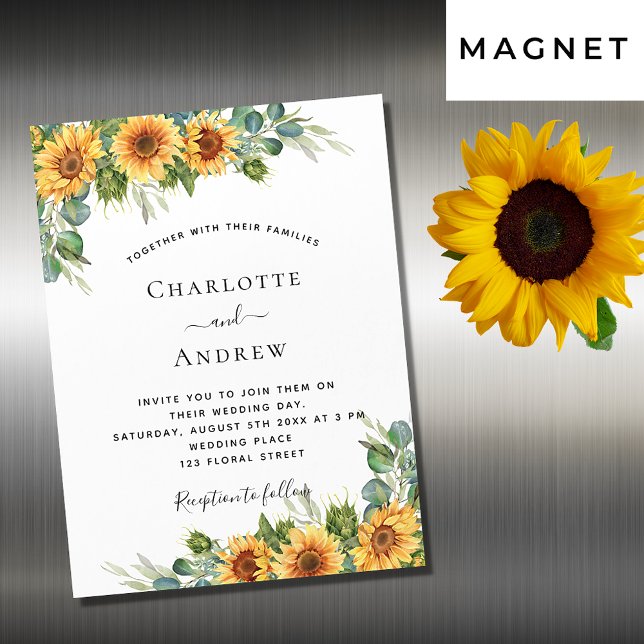 Wedding sunflowers eucalyptus luxury boho magnetic invitation (Creator Uploaded)